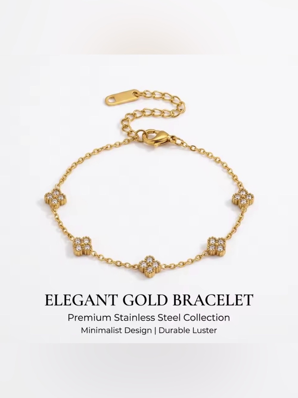 Elegant Gold Flower Link Bracelet - Gold